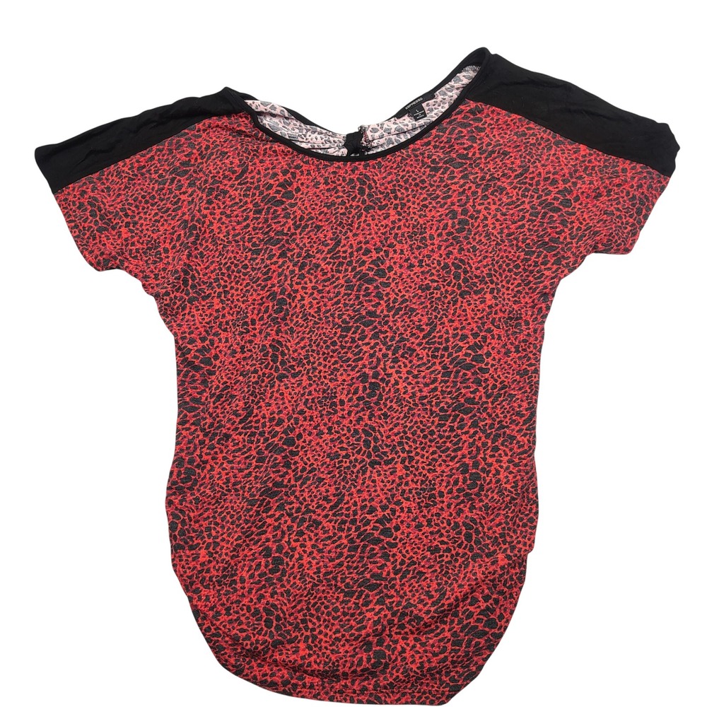 Espresso Dolman Top Women Large Red Animal Print Keyhole Back Polyester Blend